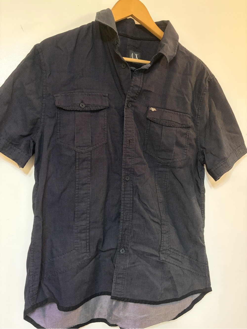 Armani Exchange Black & White Microdot Short Sleeve Shirt